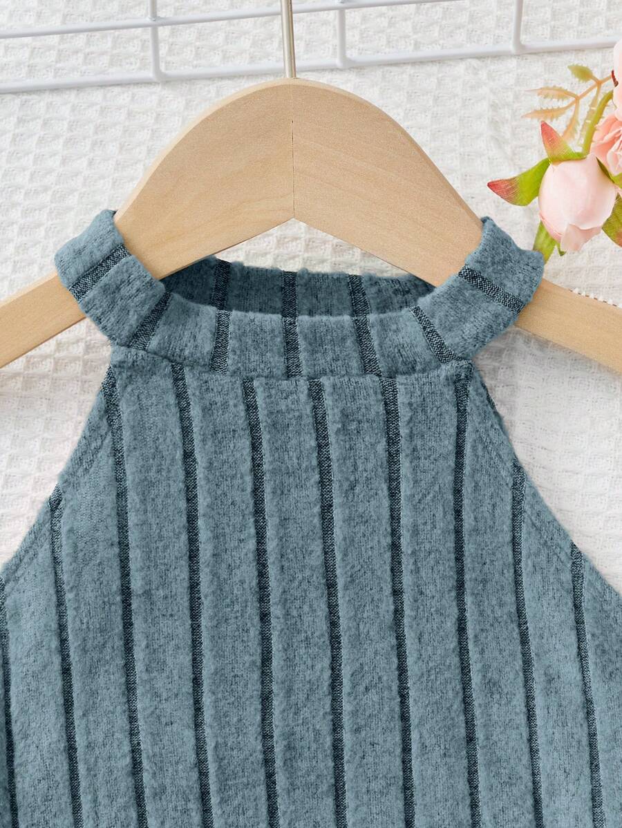 بنت طفل مقلم نمط نبات الخس لباس علوي رسن & بنطلون بساق واسع