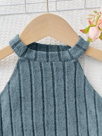 بنت طفل مقلم نمط نبات الخس لباس علوي رسن & بنطلون بساق واسع