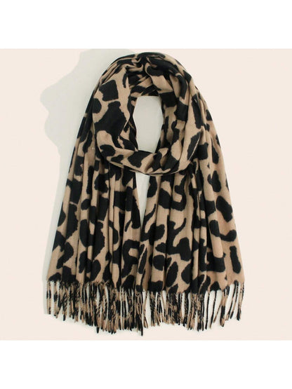 شال وشاح للنساء مطبوعة طويل شراشيب دافئ