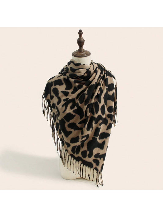 شال وشاح للنساء مطبوعة طويل شراشيب دافئ