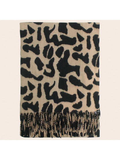 شال وشاح للنساء مطبوعة طويل شراشيب دافئ