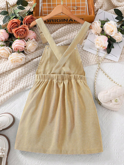 فستان افرول تفاصيل مرقع بعبارة نسيج قطن بدون تي شيرت بنت طفل