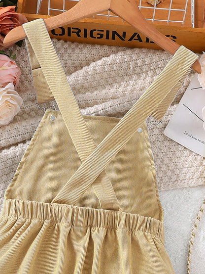 فستان افرول تفاصيل مرقع بعبارة نسيج قطن بدون تي شيرت بنت طفل