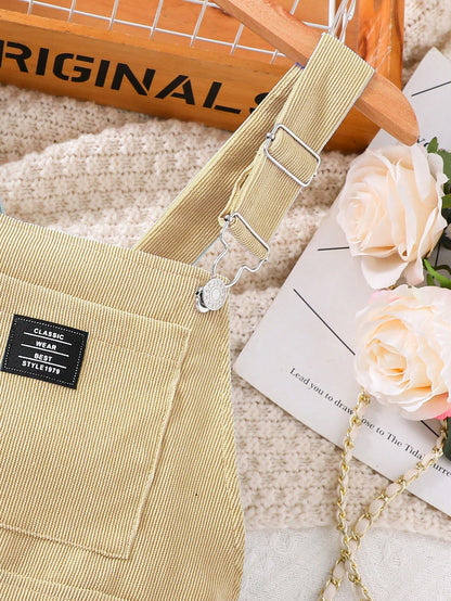 فستان افرول تفاصيل مرقع بعبارة نسيج قطن بدون تي شيرت بنت طفل