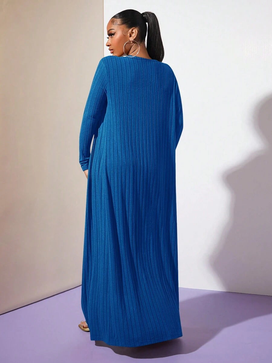 معطف موحدة اللون مفتوح امامي قطعة واحدة بدون فستان