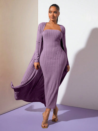 معطف موحدة اللون مفتوح امامي قطعة واحدة