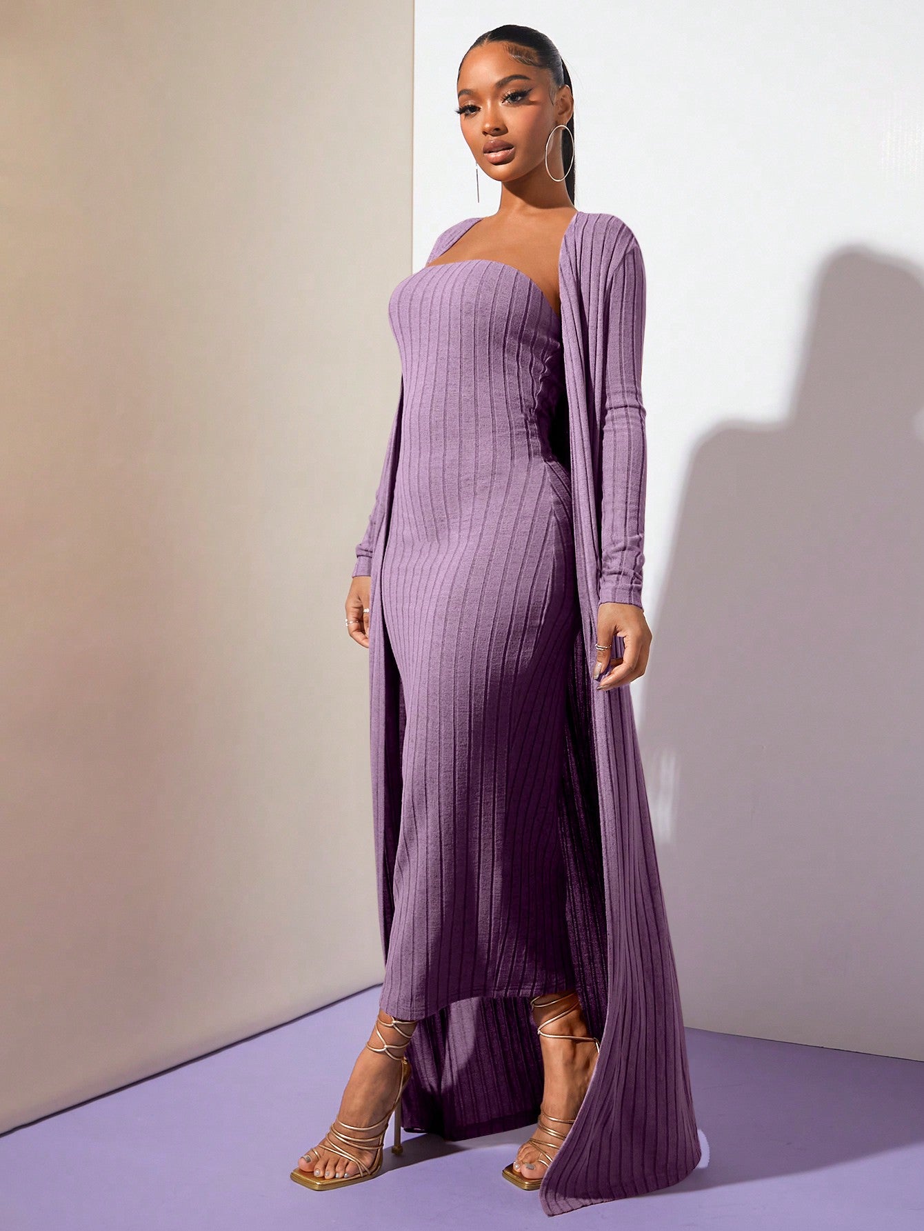 معطف موحدة اللون مفتوح امامي قطعة واحدة