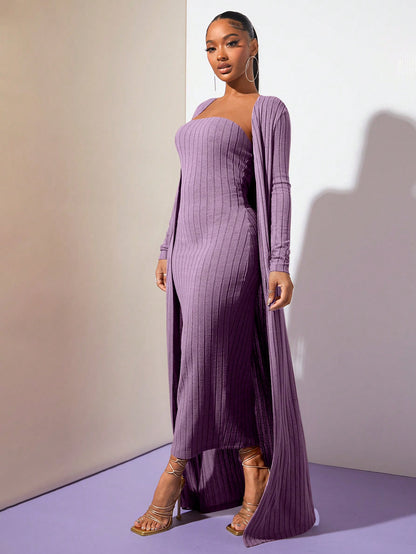 معطف موحدة اللون مفتوح امامي قطعة واحدة