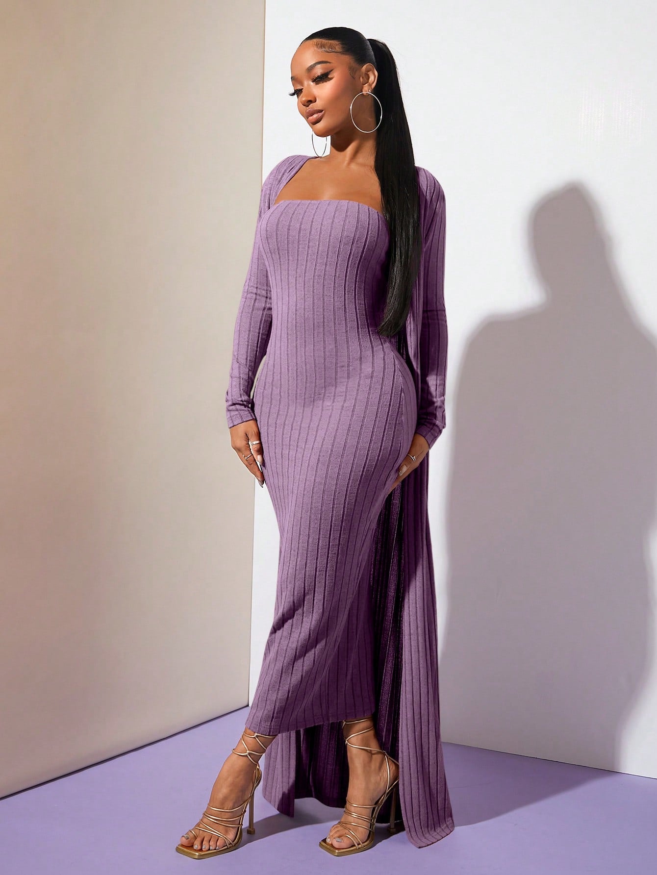 معطف موحدة اللون مفتوح امامي قطعة واحدة