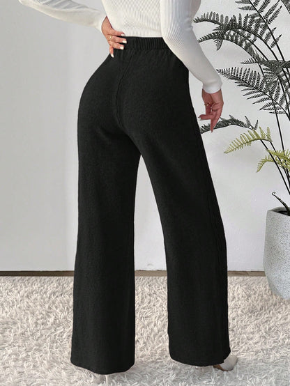 بنطلون رباط خصر ساق عريضة حياكة