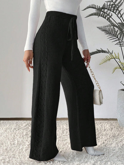 بنطلون رباط خصر ساق عريضة حياكة