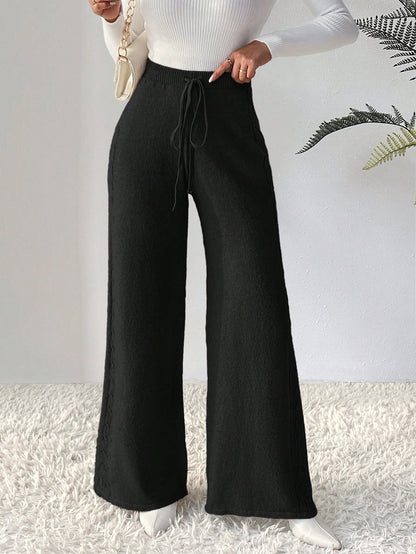 بنطلون رباط خصر ساق عريضة حياكة