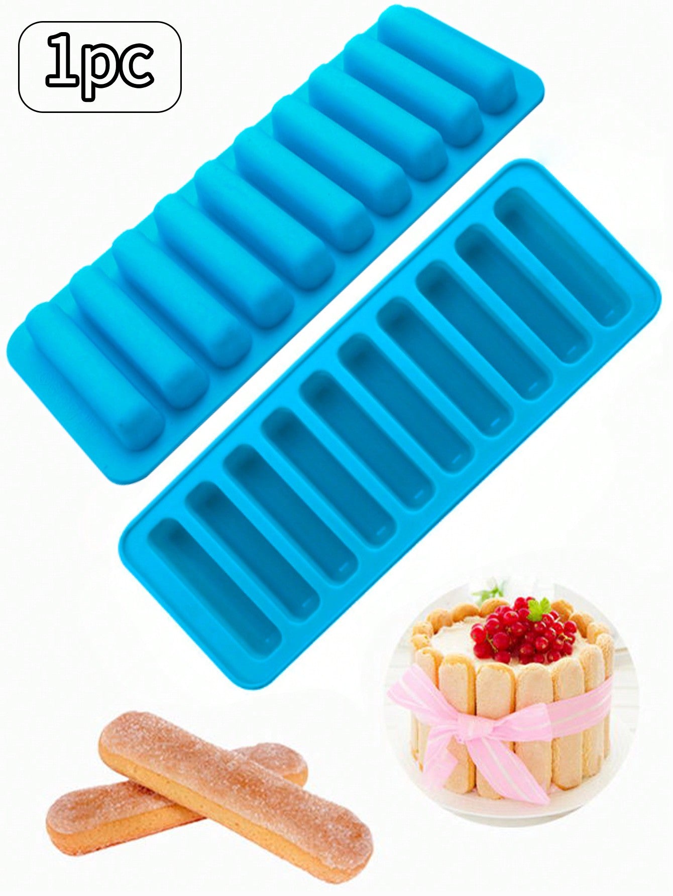 قالب سيليكون مستطيل 10 فتحات واحد لصنع كعكة الأصابع، الشوكولاته، الحلوى، المعجنات الفرنسية، الخبز، صنع الثلج في المطبخ