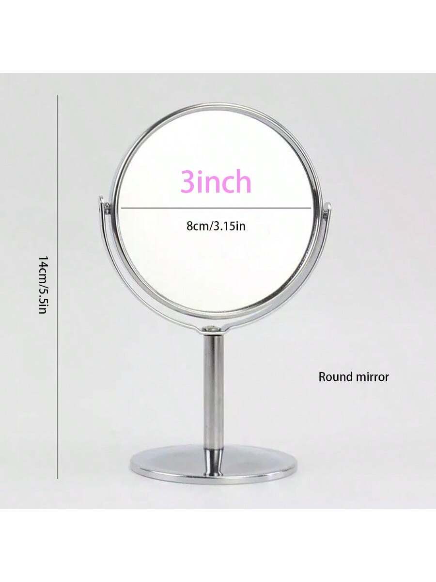 مرآة ماكياج مكتبية معدنية ذات وجهين ، 3 بوصات، دائرية أو بيضوية، مرآة تجميل محمولة، مرآة بتكبير 1:2، مرآة دوارة بزاوية 360 درجة