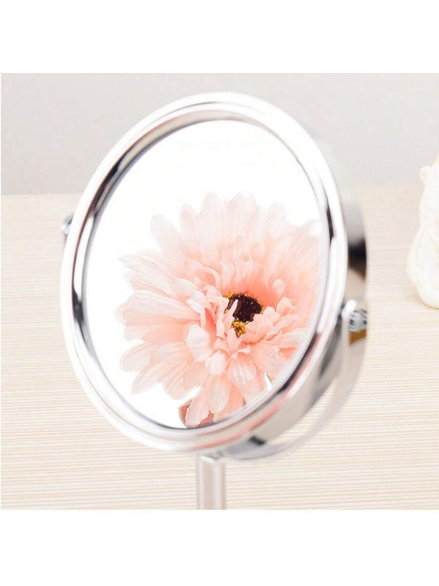 مرآة ماكياج مكتبية معدنية ذات وجهين ، 3 بوصات، دائرية أو بيضوية، مرآة تجميل محمولة، مرآة بتكبير 1:2، مرآة دوارة بزاوية 360 درجة