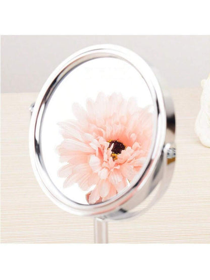 مرآة ماكياج مكتبية معدنية ذات وجهين ، 3 بوصات، دائرية أو بيضوية، مرآة تجميل محمولة، مرآة بتكبير 1:2، مرآة دوارة بزاوية 360 درجة