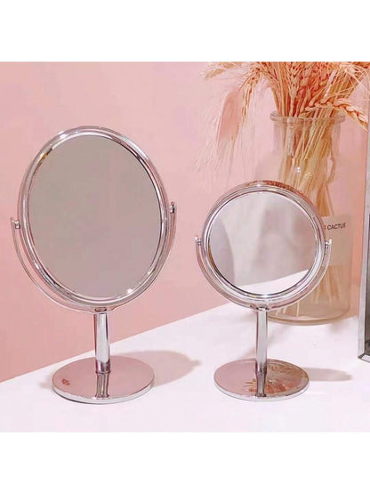 مرآة ماكياج مكتبية معدنية ذات وجهين ، 3 بوصات، دائرية أو بيضوية، مرآة تجميل محمولة، مرآة بتكبير 1:2، مرآة دوارة بزاوية 360 درجة
