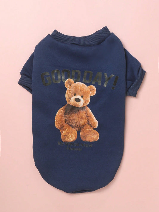 سترة رقبة دائرية رائعة بطبعة دب للخريف/الشتاء للكلاب والقطط الصغيرة