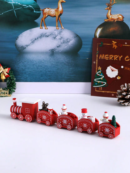 قطعة واحدة من هدية عيد الميلاد الإبداعية، زينة زينة قطار عيد الميلاد الصغيرة الخشبية الحمراء المكونة من خمسة أقسام، علبة هدية