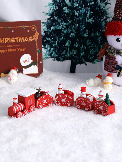 قطعة واحدة من هدية عيد الميلاد الإبداعية، زينة زينة قطار عيد الميلاد الصغيرة الخشبية الحمراء المكونة من خمسة أقسام، علبة هدية