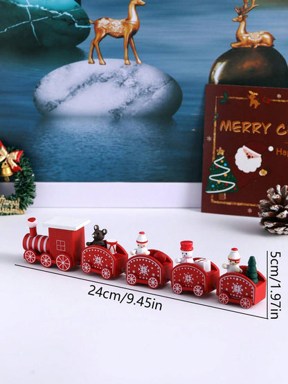 قطعة واحدة من هدية عيد الميلاد الإبداعية، زينة زينة قطار عيد الميلاد الصغيرة الخشبية الحمراء المكونة من خمسة أقسام، علبة هدية