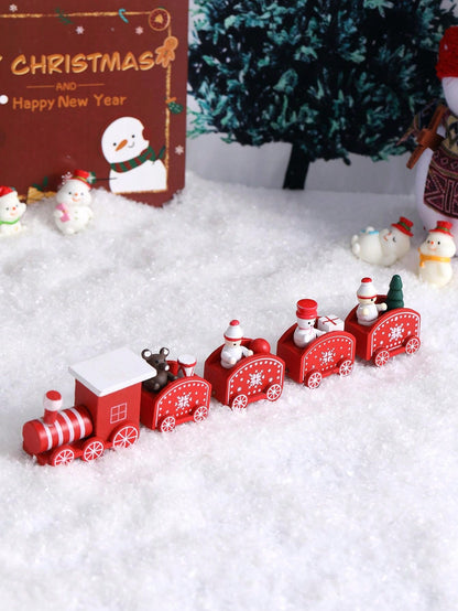 قطعة واحدة من هدية عيد الميلاد الإبداعية، زينة زينة قطار عيد الميلاد الصغيرة الخشبية الحمراء المكونة من خمسة أقسام، علبة هدية