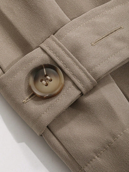 معطف ترنش طويل أحادي اللون، كاجوال للأعمال