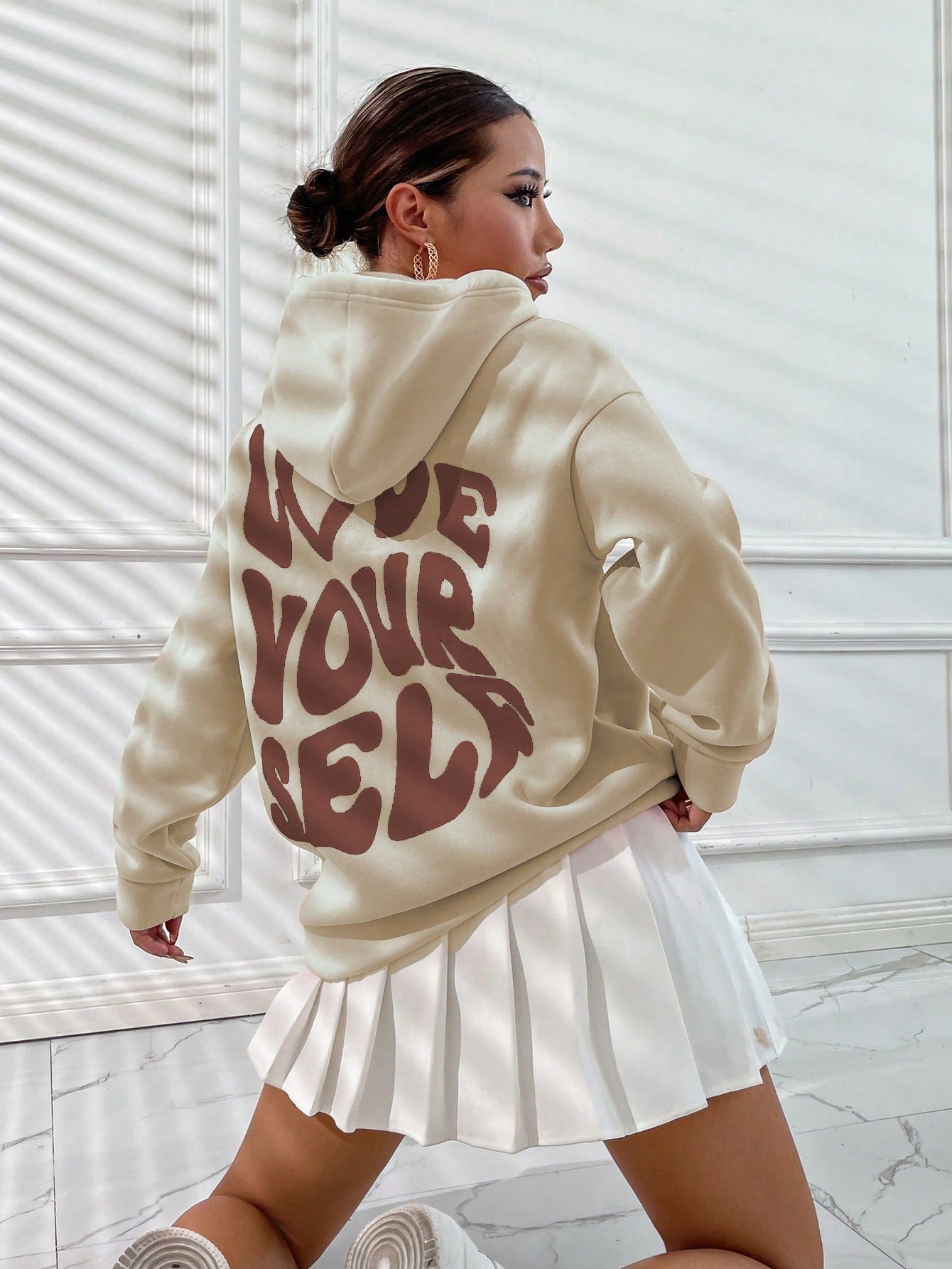 هودي بطباعة شعار منخفض الاكتاف رباط مبطن حراري