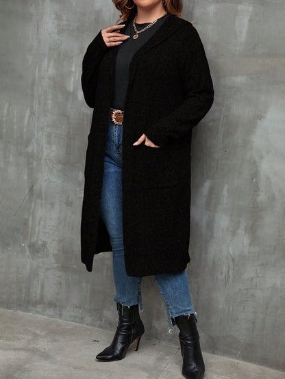 كارديجان جيب مزدوج قبعة مفتوح امامي مقاس كبير