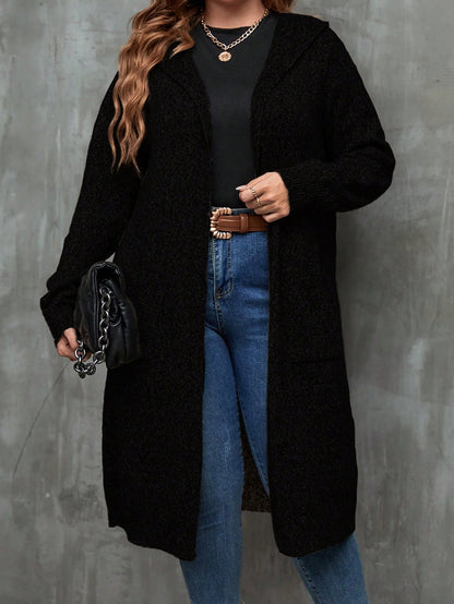 كارديجان جيب مزدوج قبعة مفتوح امامي مقاس كبير