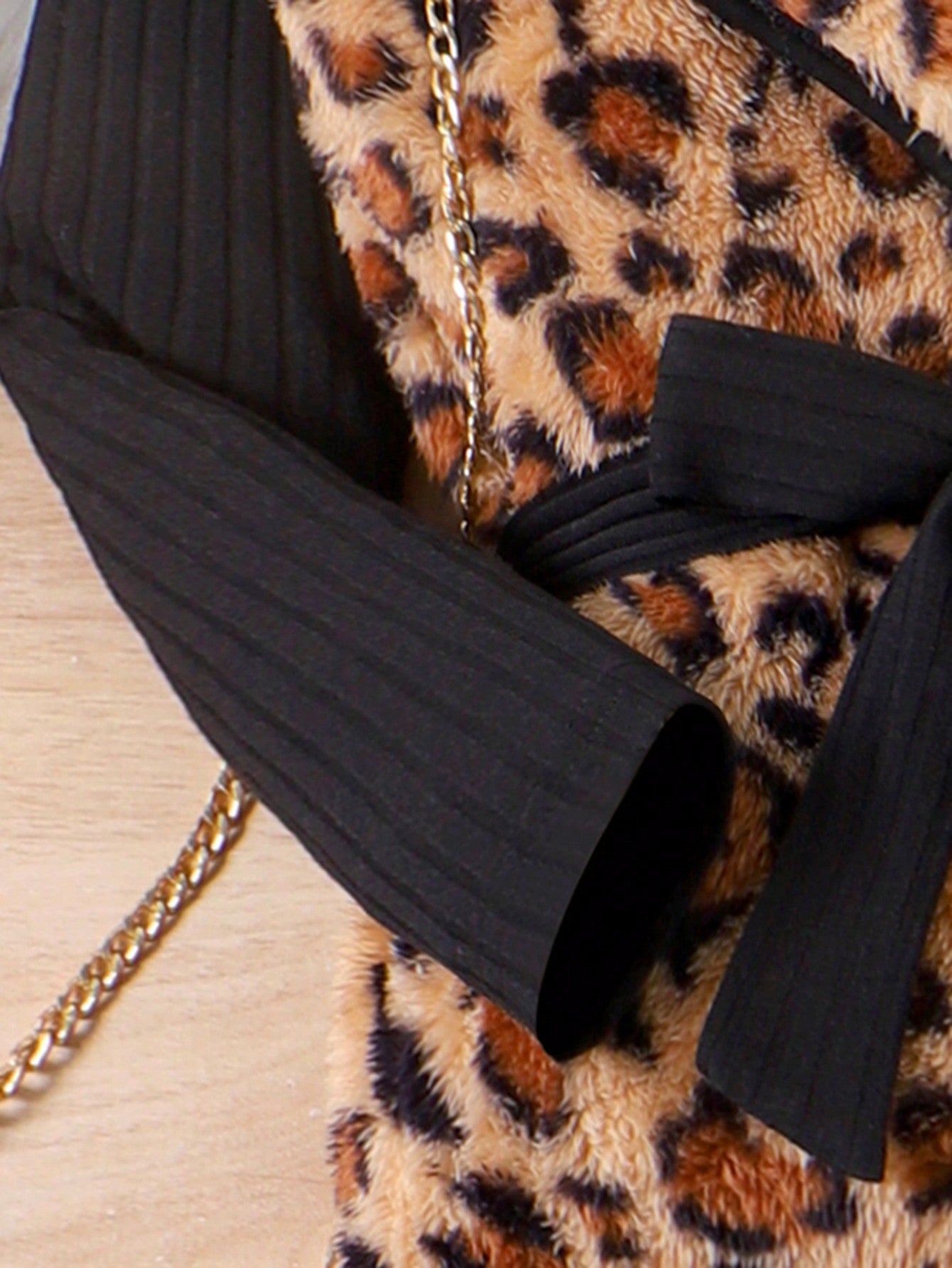 بنت طفل طباعة الفهد حزام معطف & تي شيرت وطماق