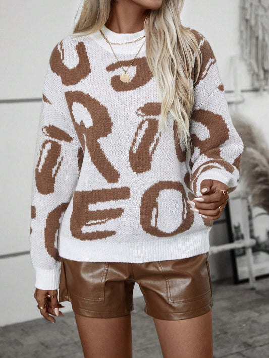 كنزة صوف نمط عبارة منخفض الاكتاف