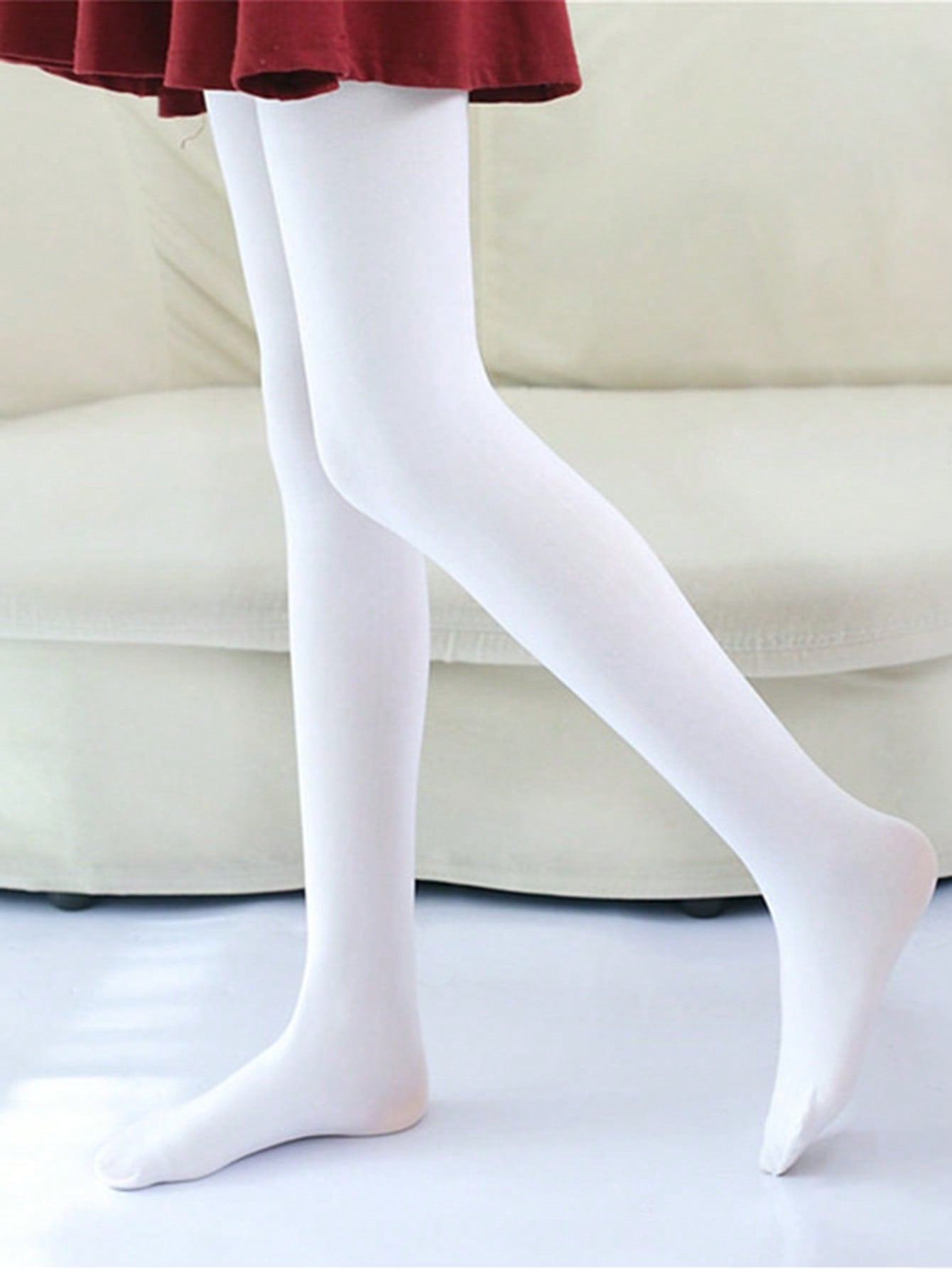 بنطلون بناتي قطني أبيض واحد، موشّح بالمخمل ، لتمارين الرقص والأزياء العصرية