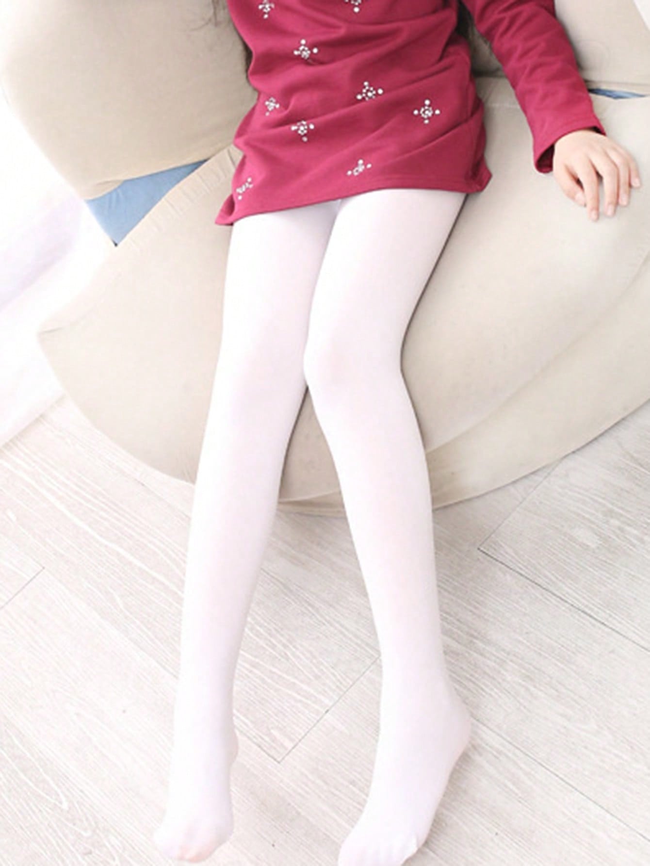 بنطلون بناتي قطني أبيض واحد، موشّح بالمخمل ، لتمارين الرقص والأزياء العصرية