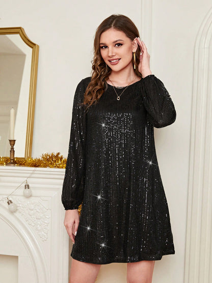 فستان أكمام فانوس ترتر