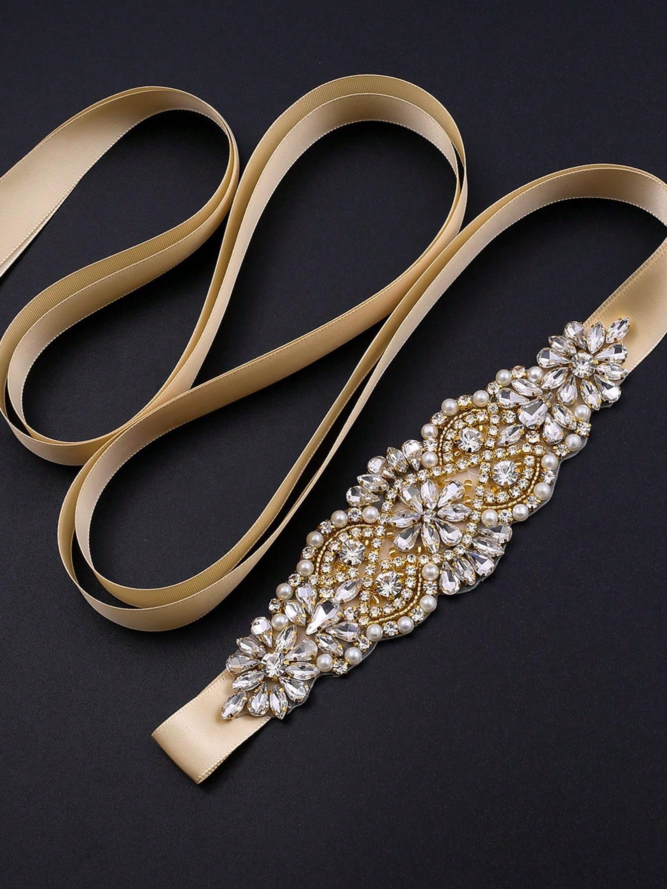 شريط لون ذهبي صنع يدوي حجر الراين أوروبية وأمريكية أسلوب زفاف لحضور حفل زفاف , حفلة قطعة واحدة