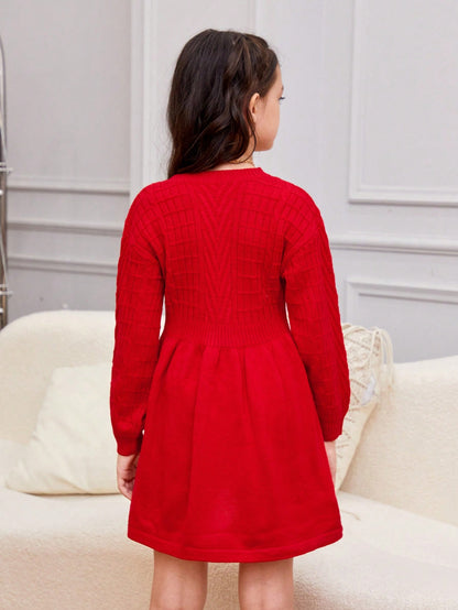 فستان صوف موحدة اللون بنت طفل