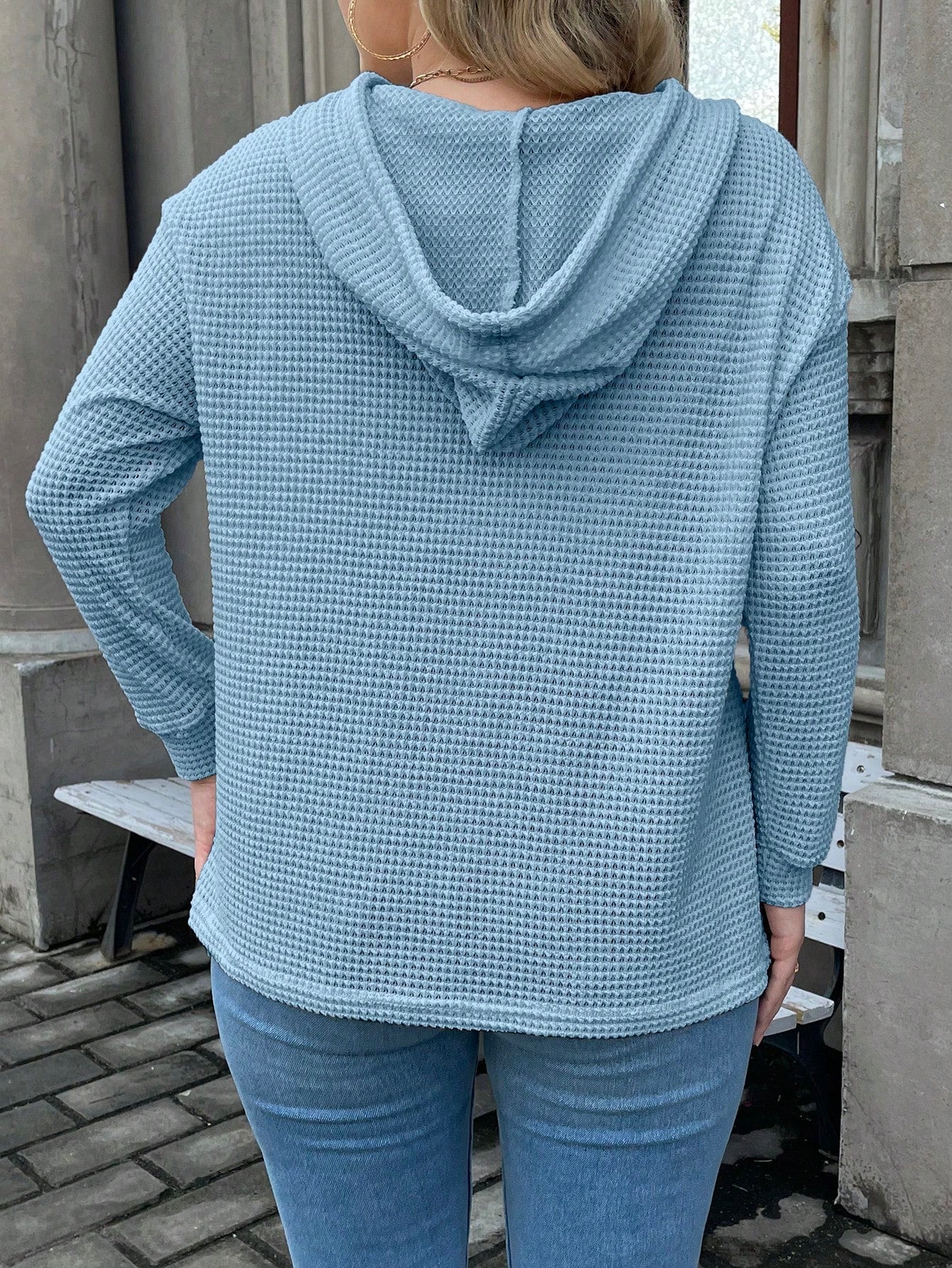 هودي ازرار نصف منخفض الاكتاف رباط مقاس كبير