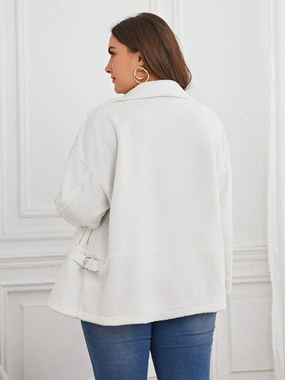 معطف تيدي بياقة مطوي مسنن منخفض الاكتاف مقاس كبير