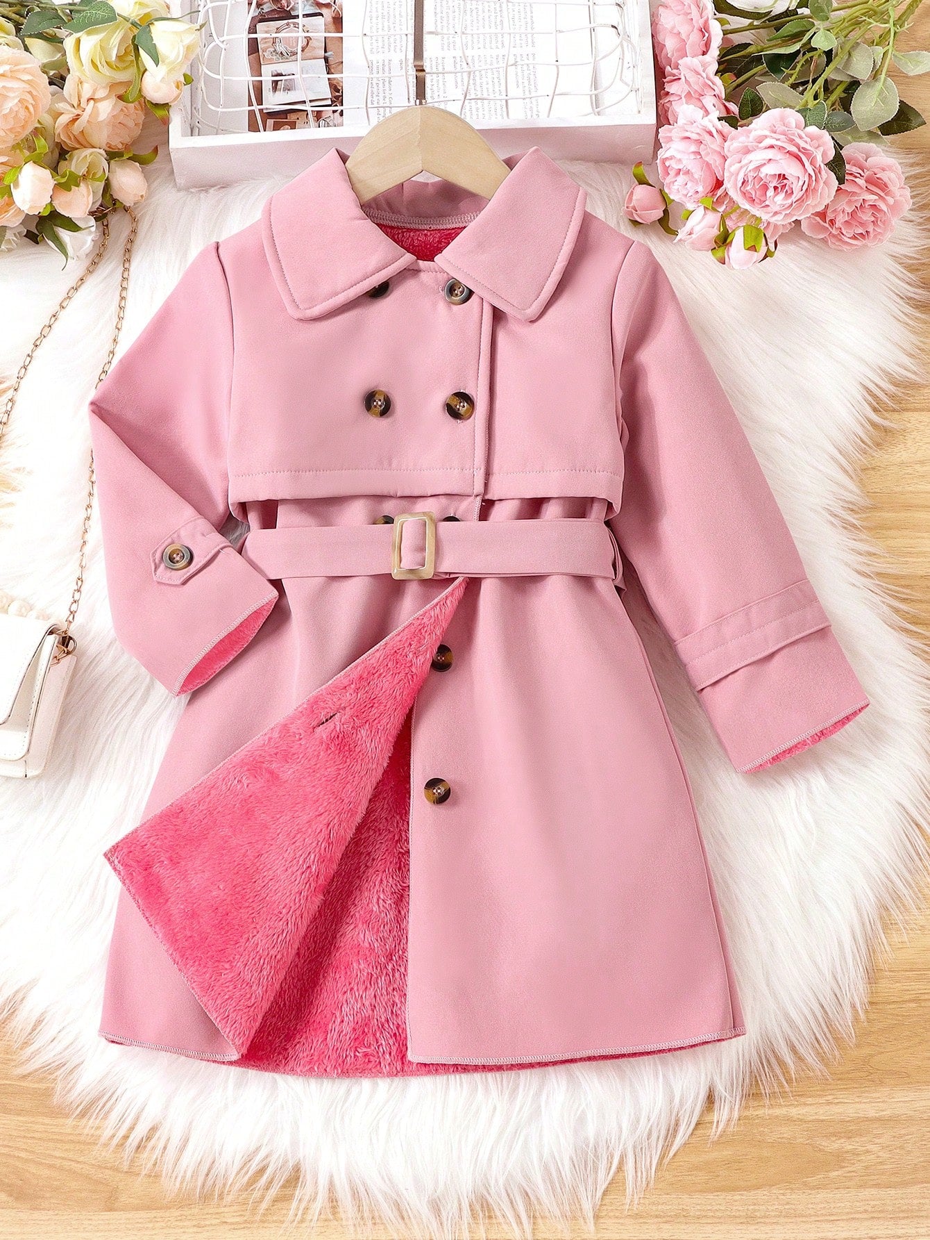 بنت طفل صف ازرار مزدوجة معطف مطر