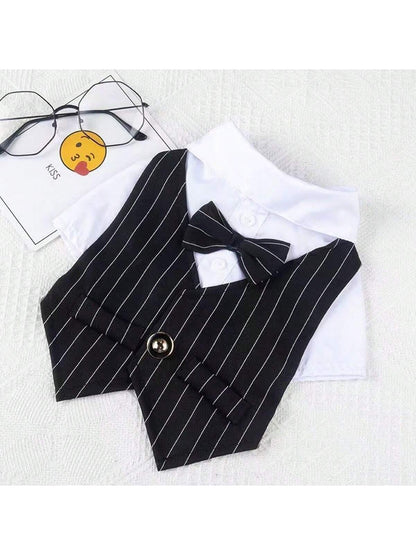 بدلة أسود للحيوانات الأليفة بزى سموكيدو ،مزدوج الأرجل، مزود بأزرار ،مع عقاب متكامل أسود & أبيض وطوق ، مناسب للمناسبات الرسمية واليومية