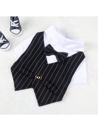 بدلة أسود للحيوانات الأليفة بزى سموكيدو ،مزدوج الأرجل، مزود بأزرار ،مع عقاب متكامل أسود & أبيض وطوق ، مناسب للمناسبات الرسمية واليومية