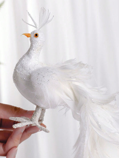 حرف تزيين حديقة باقة ذيل الطاووس الأبيض 37سم محاكية للطاووس بألوانه لتزيين حدائق وديكورات المناظر الطبيعية