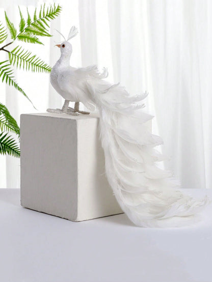 حرف تزيين حديقة باقة ذيل الطاووس الأبيض 37سم محاكية للطاووس بألوانه لتزيين حدائق وديكورات المناظر الطبيعية