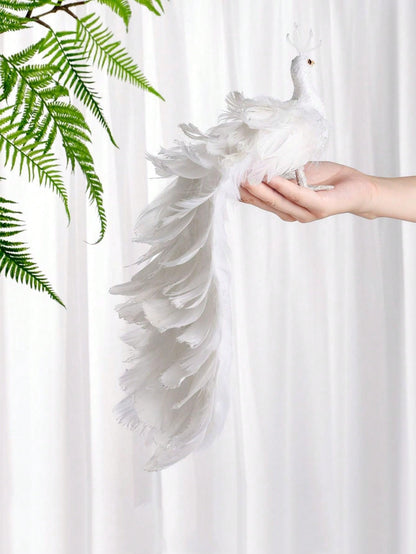 حرف تزيين حديقة باقة ذيل الطاووس الأبيض 37سم محاكية للطاووس بألوانه لتزيين حدائق وديكورات المناظر الطبيعية