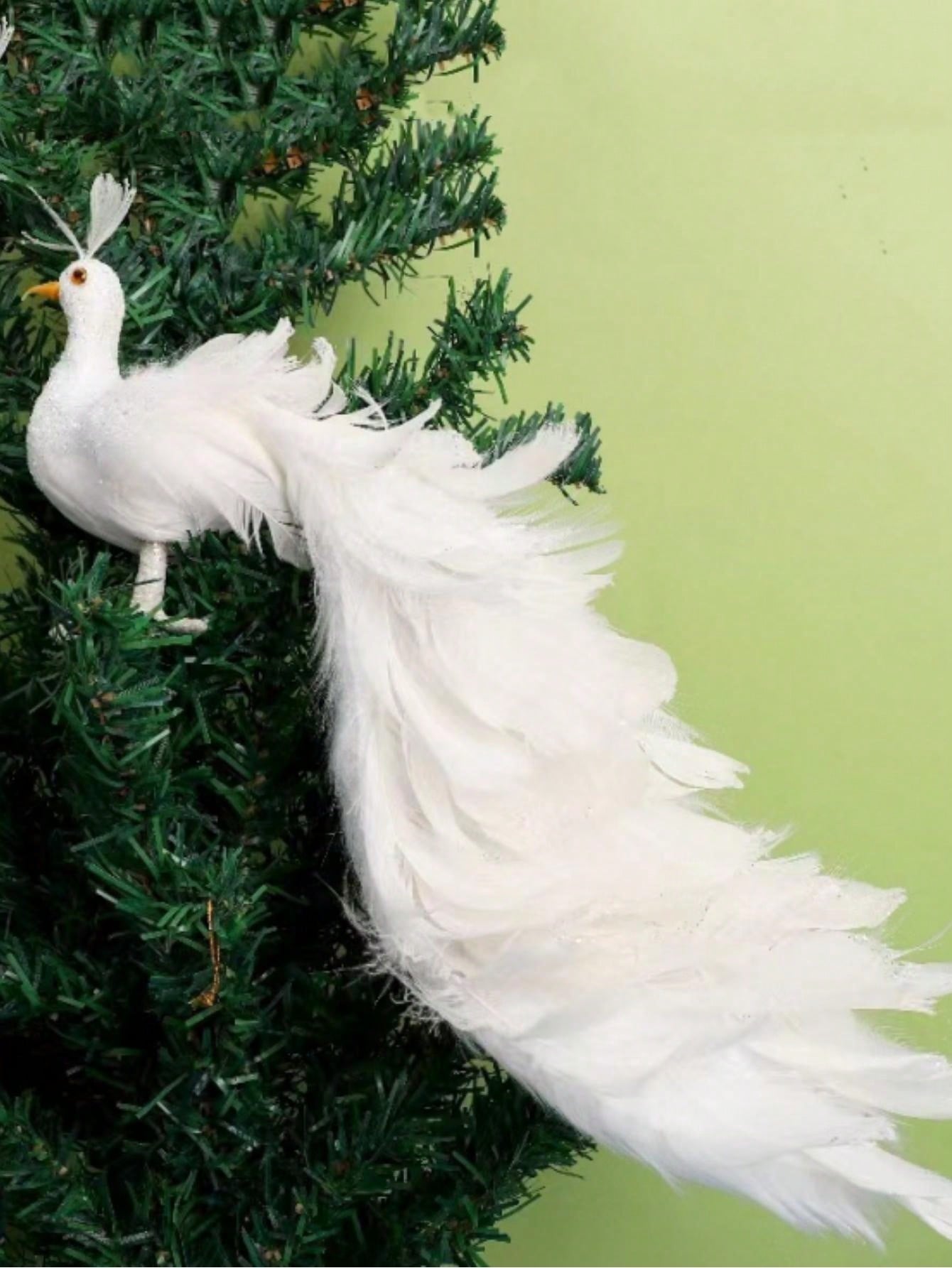 حرف تزيين حديقة باقة ذيل الطاووس الأبيض 37سم محاكية للطاووس بألوانه لتزيين حدائق وديكورات المناظر الطبيعية