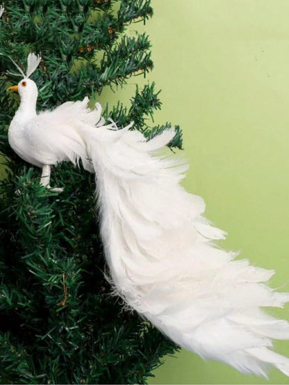 حرف تزيين حديقة باقة ذيل الطاووس الأبيض 37سم محاكية للطاووس بألوانه لتزيين حدائق وديكورات المناظر الطبيعية