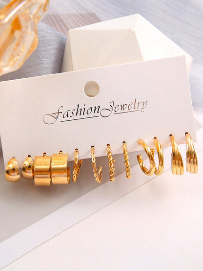 مجموعة 12 قطعة من الأقراط الهندسية البسيطة المصنوعة من اللؤلؤ الصناعي والمعدن للنساء، هدية للأعياد والمواعيد العاطفية والإرتداء اليومي