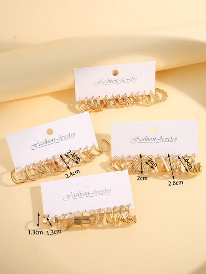 مجموعة 12 قطعة من الأقراط الهندسية البسيطة المصنوعة من اللؤلؤ الصناعي والمعدن للنساء، هدية للأعياد والمواعيد العاطفية والإرتداء اليومي