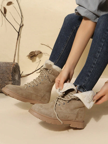 جزمة برقبة طويلة وصول المخزون الجديد الشتاء الموضة مريح و دافئ زغبي مبطن موتو للنساء
